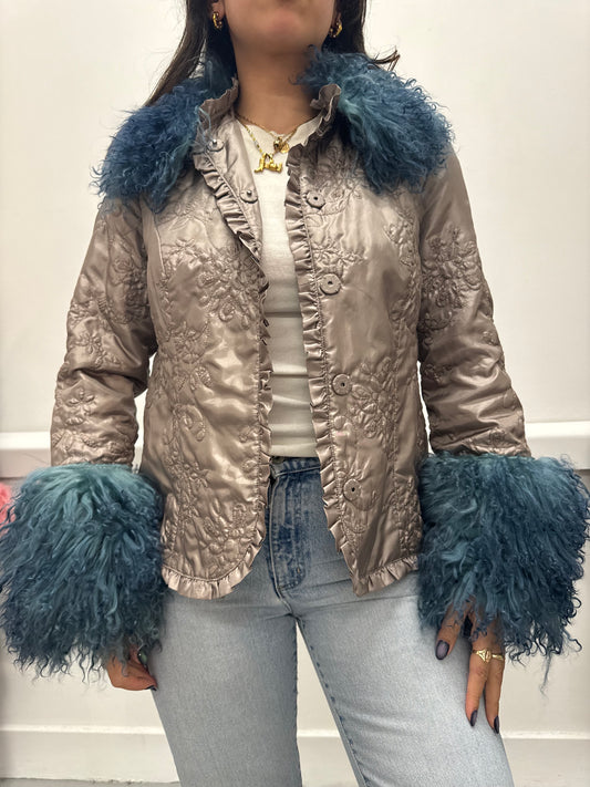 Grey and blue quilted jacket