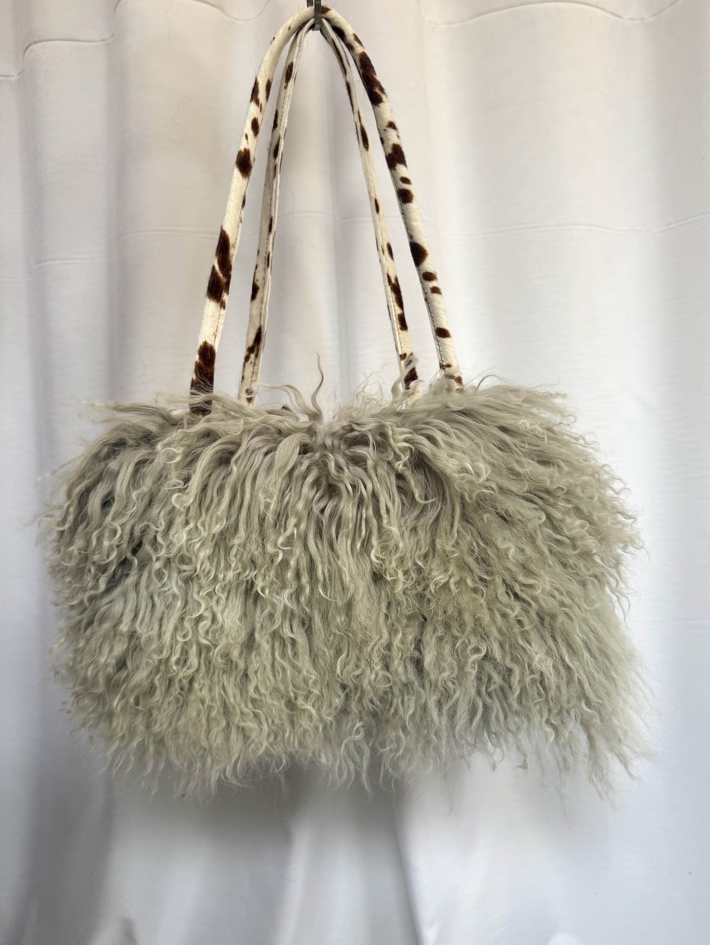 The Grey & Deer Print Mongolian Wool Bowler Bag