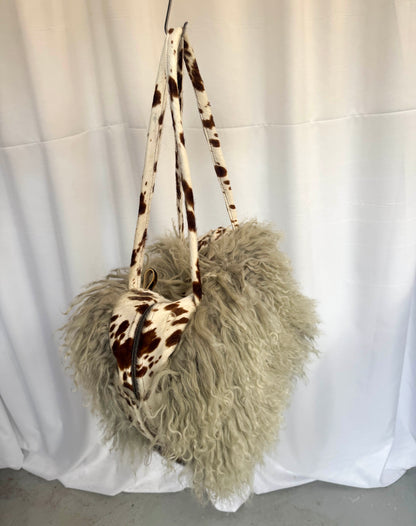 The Grey & Deer Print Mongolian Wool Bowler Bag