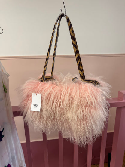 The Zebra Baby Pink Mongolian Wool Bowler Bag