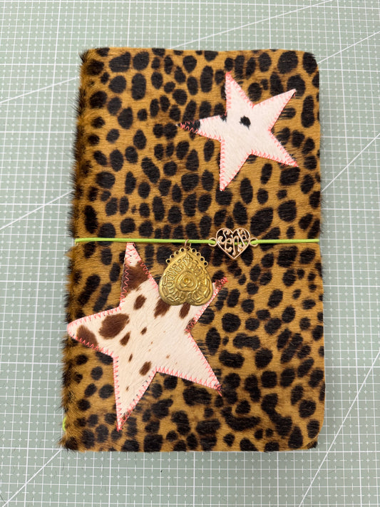 A5 leather journal cover with stars + pocket - 1/1 pieces