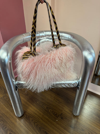 The Zebra Baby Pink Mongolian Wool Bowler Bag