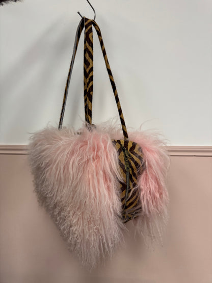 The Zebra Baby Pink Mongolian Wool Bowler Bag