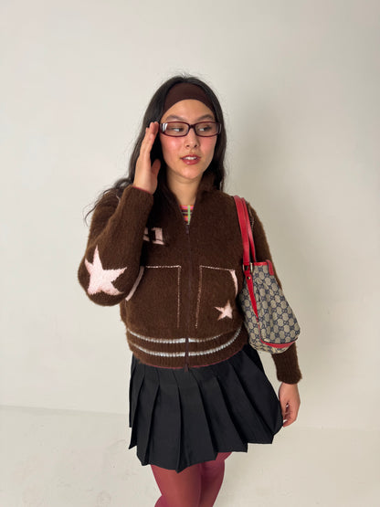 The Chocolate Brown Knit Track Jacket - Detachable Sleeves