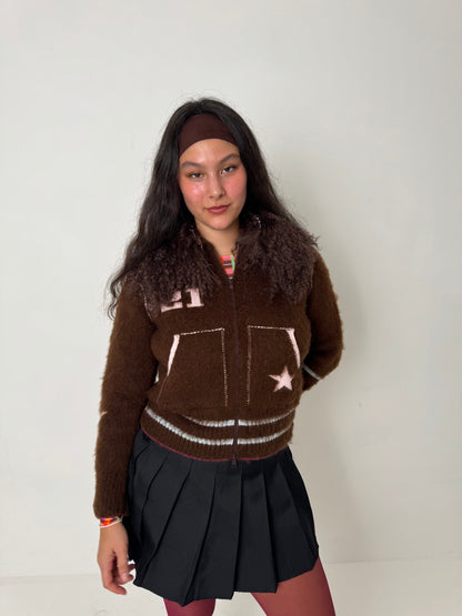 The Chocolate Brown Knit Track Jacket - Detachable Sleeves