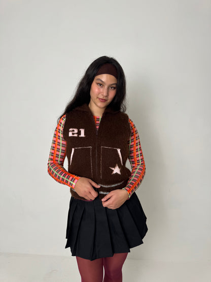 The Chocolate Brown Knit Track Jacket - Detachable Sleeves