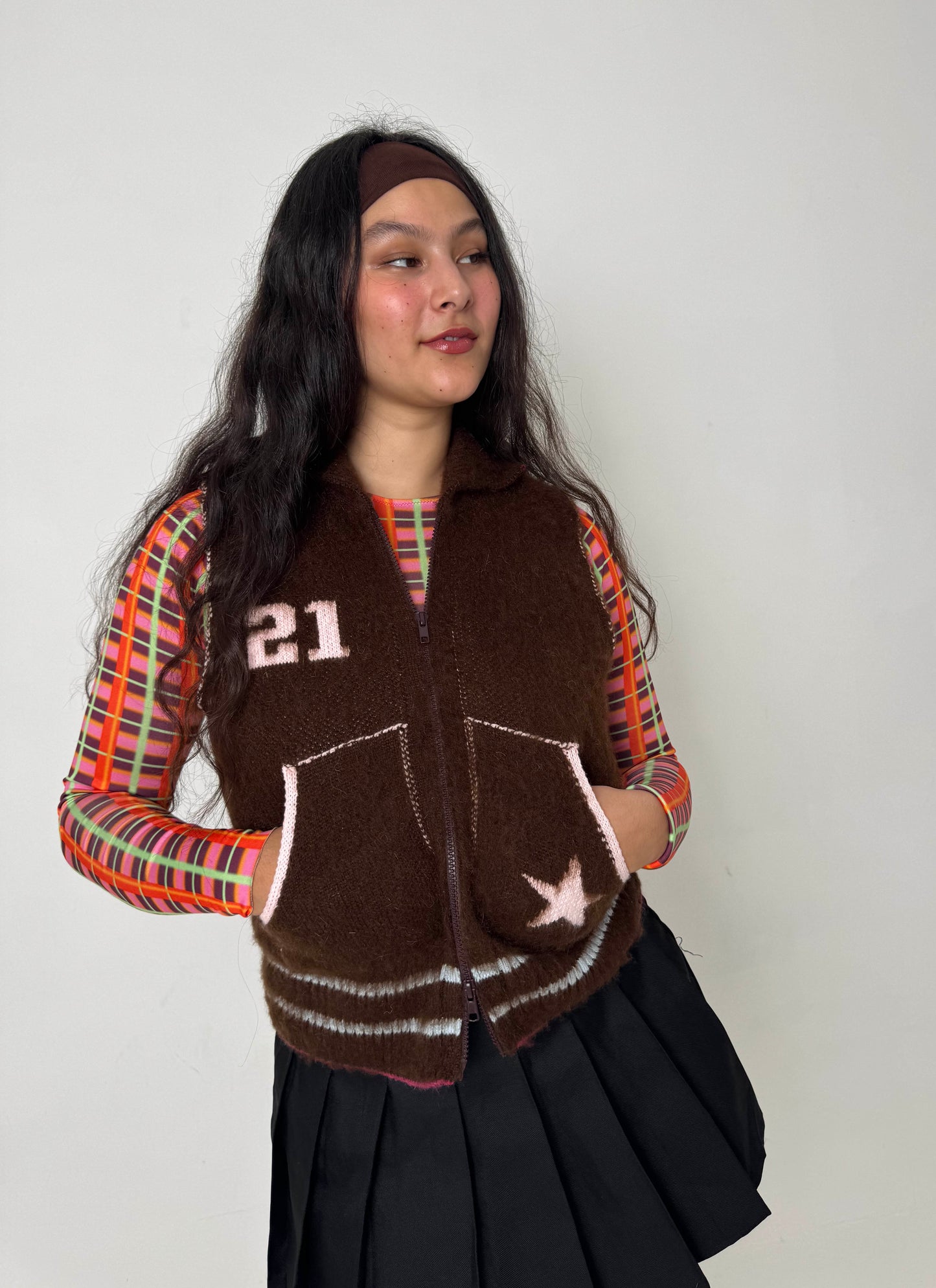 The Chocolate Brown Knit Track Jacket - Detachable Sleeves