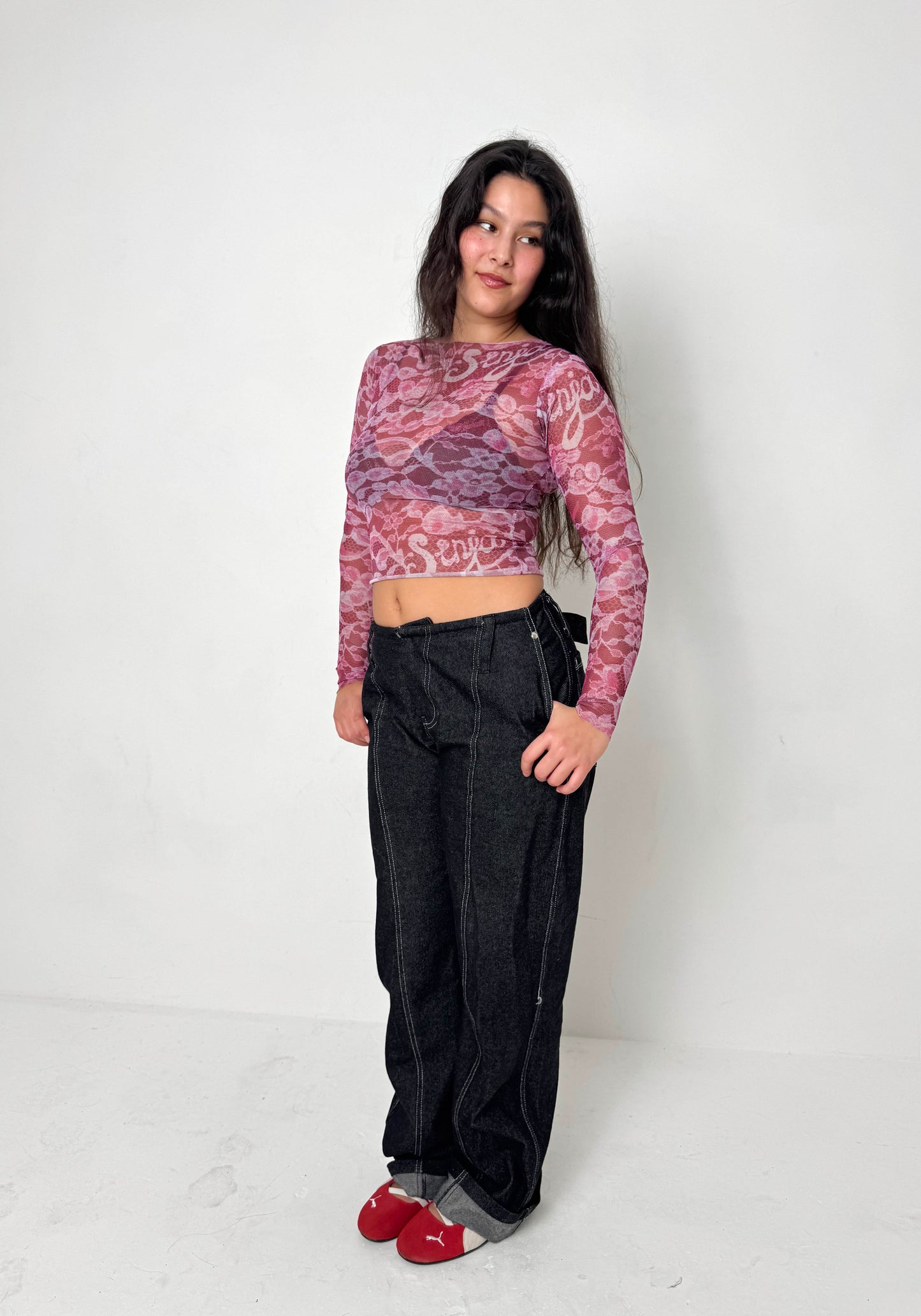 Lace Mesh Long-sleeve Top