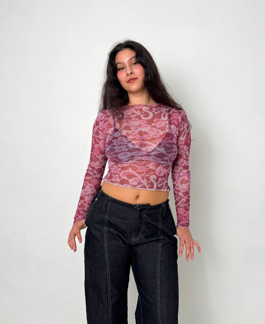 Lace Mesh Long-sleeve Top