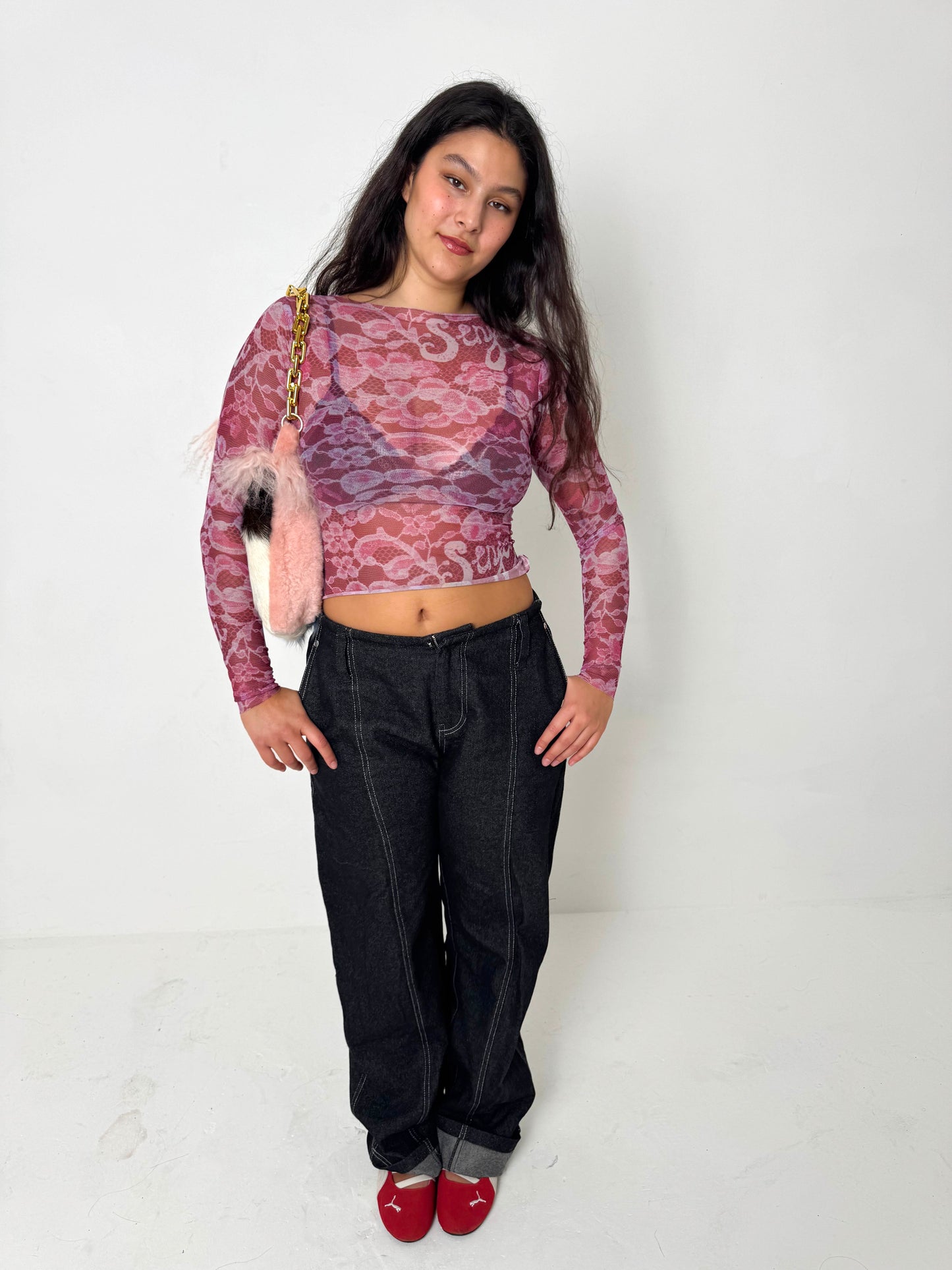 Lace Mesh Long-sleeve Top