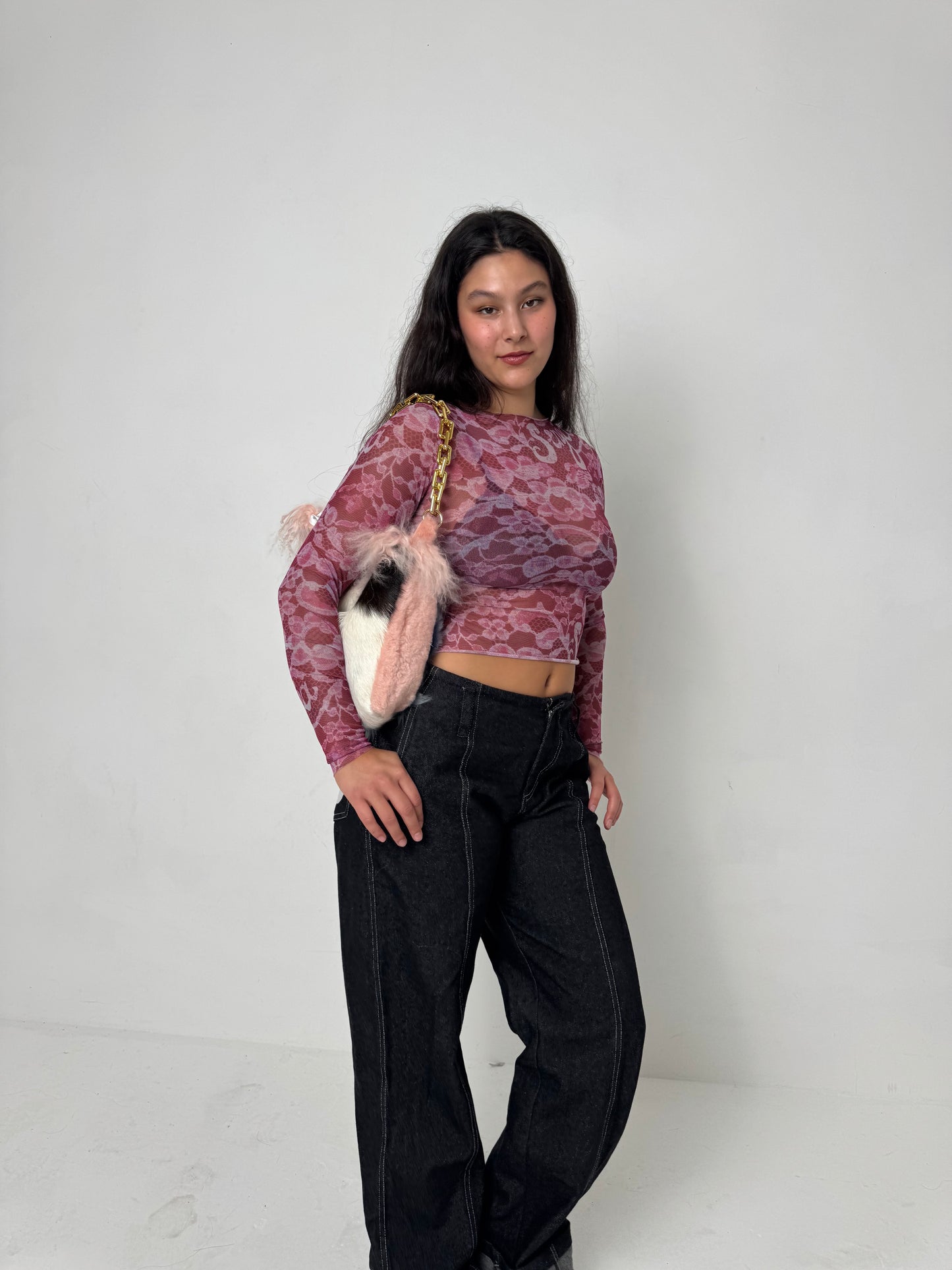 Pink Cow Hide Fluffy Bag