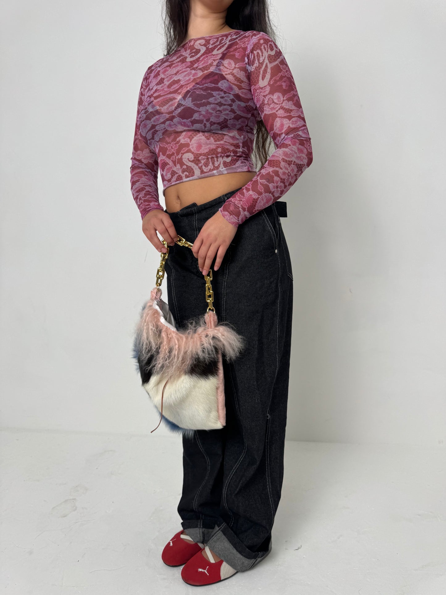 Pink Cow Hide Fluffy Bag