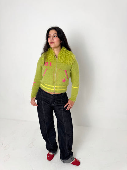 The Lime Green Knit Track Jacket - Detachable Sleeves