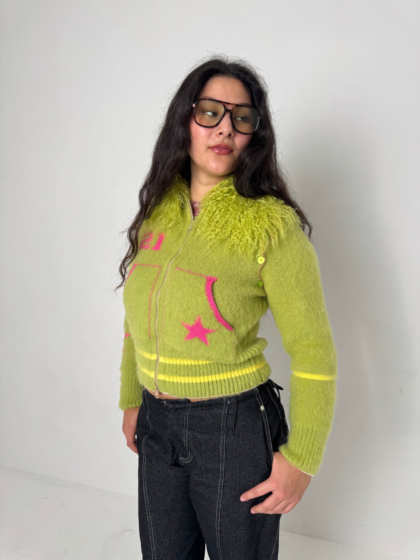 The Lime Green Knit Track Jacket - Detachable Sleeves