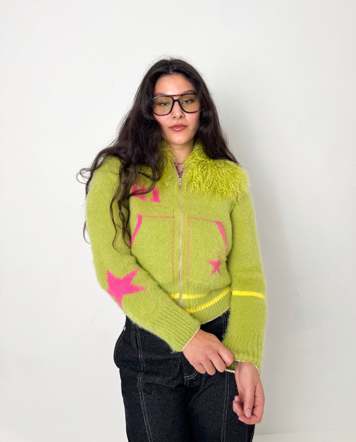 The Lime Green Knit Track Jacket - Detachable Sleeves