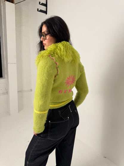 The Lime Green Knit Track Jacket - Detachable Sleeves