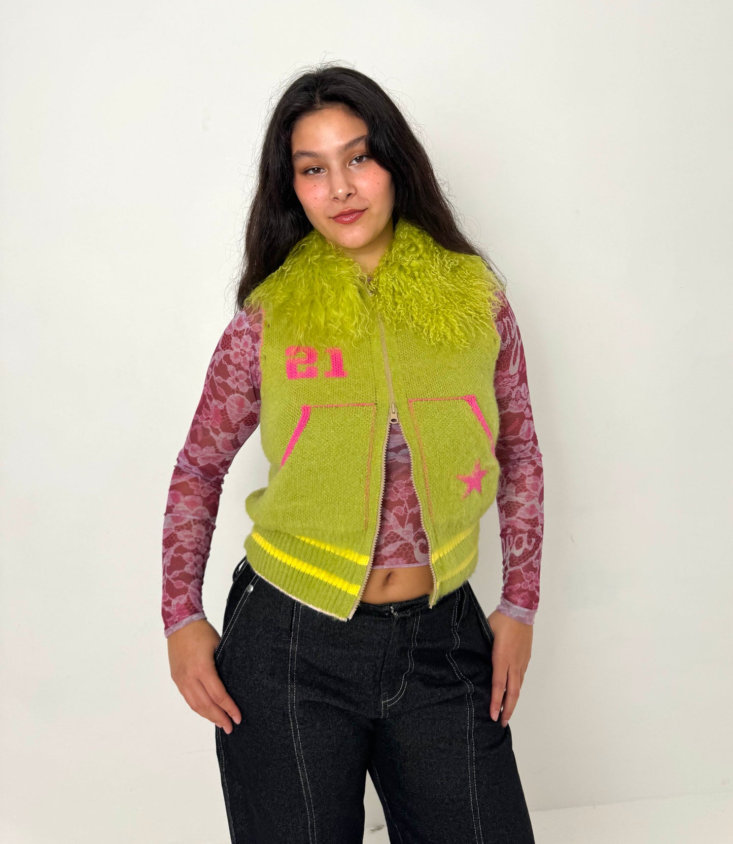 The Lime Green Knit Track Jacket - Detachable Sleeves