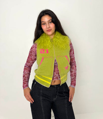 The Lime Green Knit Track Jacket - Detachable Sleeves