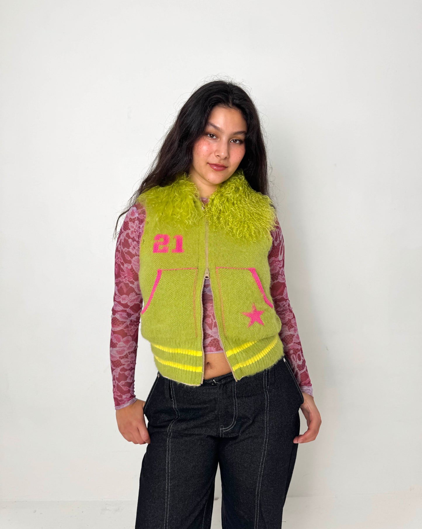 The Lime Green Knit Track Jacket - Detachable Sleeves