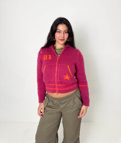 The Hot Pink Knit Track Jacket - Detachable Sleeves