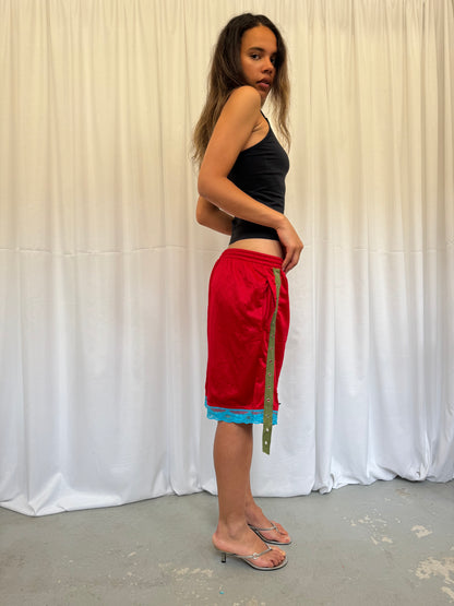 Red shorts with turquoise lace