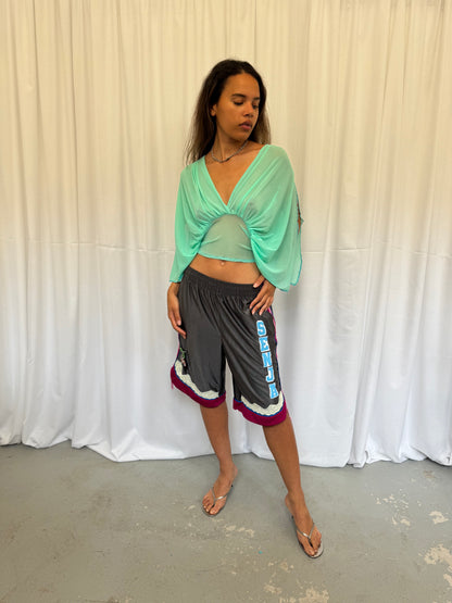 Grey shorts with pink lace
