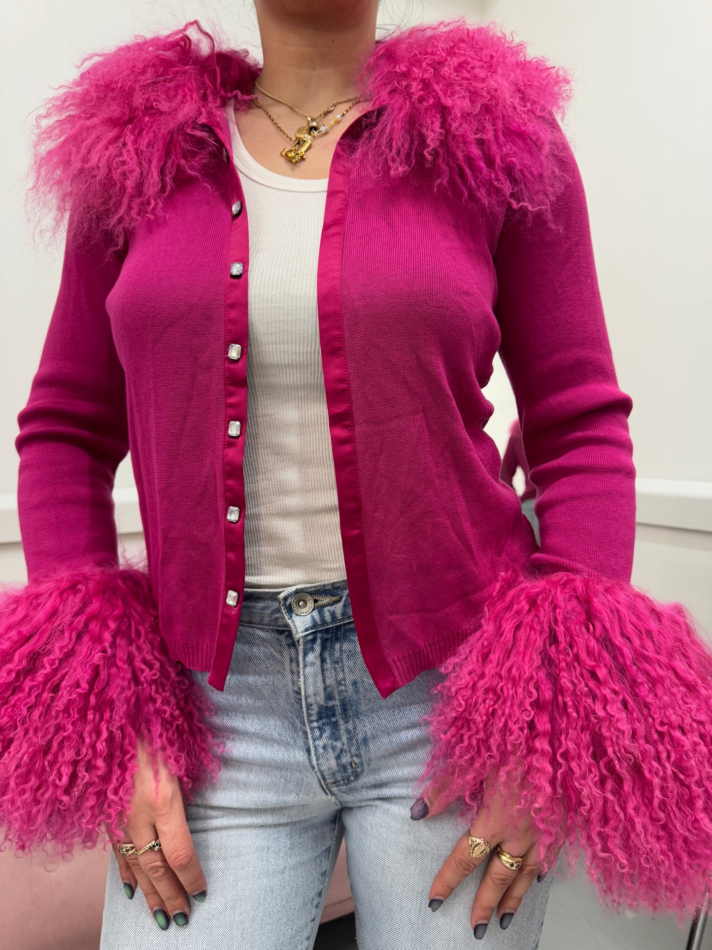 Pink silk cardie