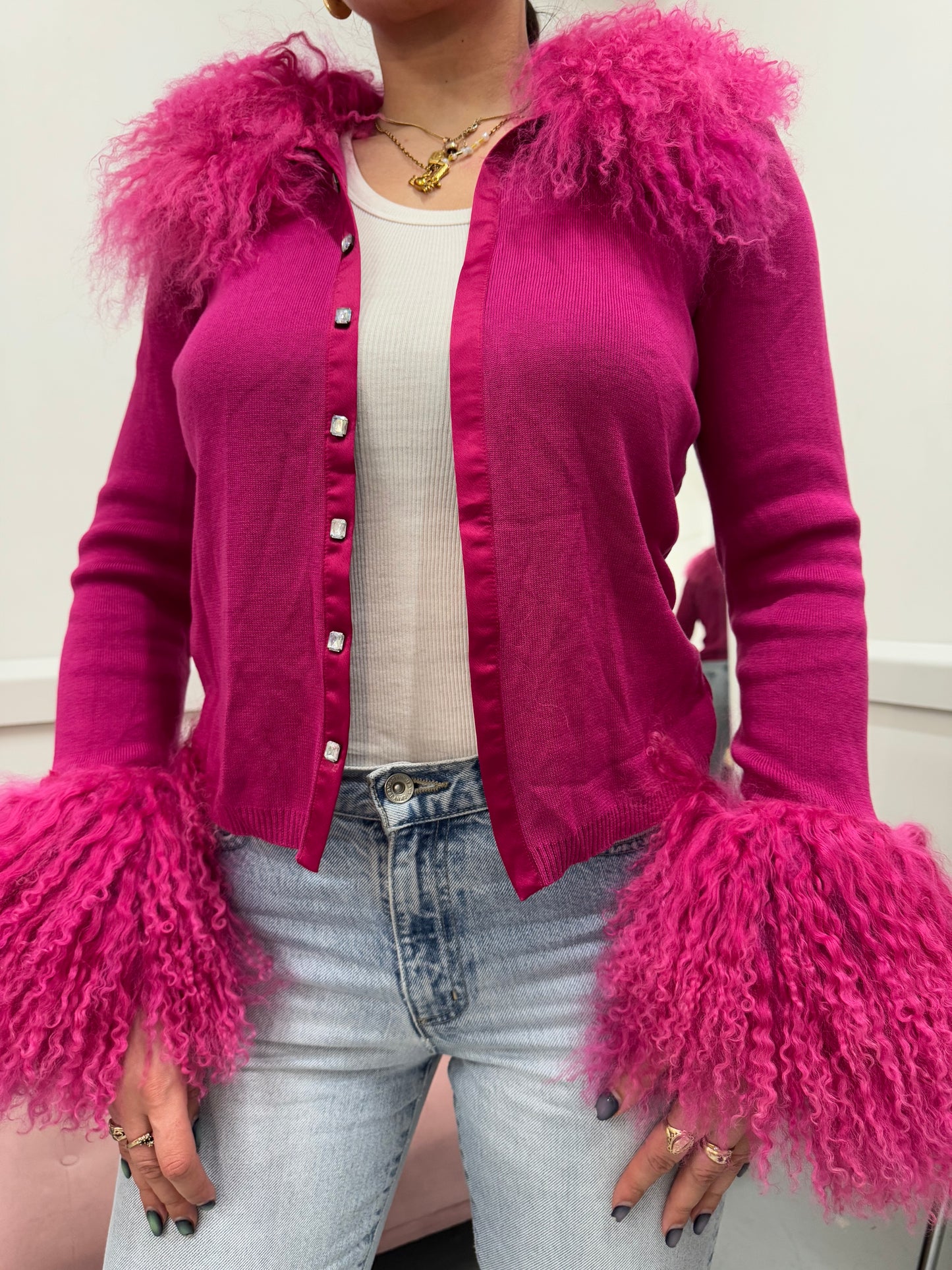 Pink silk cardie