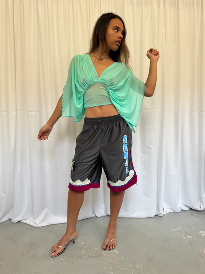 Grey shorts with pink lace