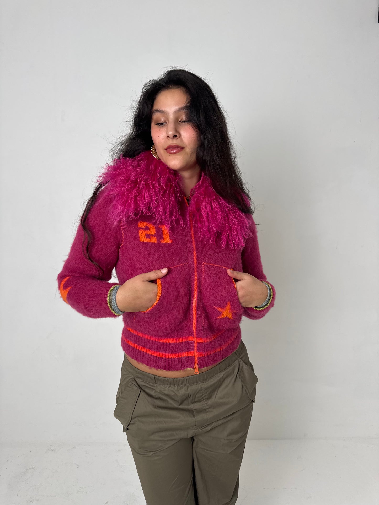 The Hot Pink Knit Track Jacket - Detachable Sleeves