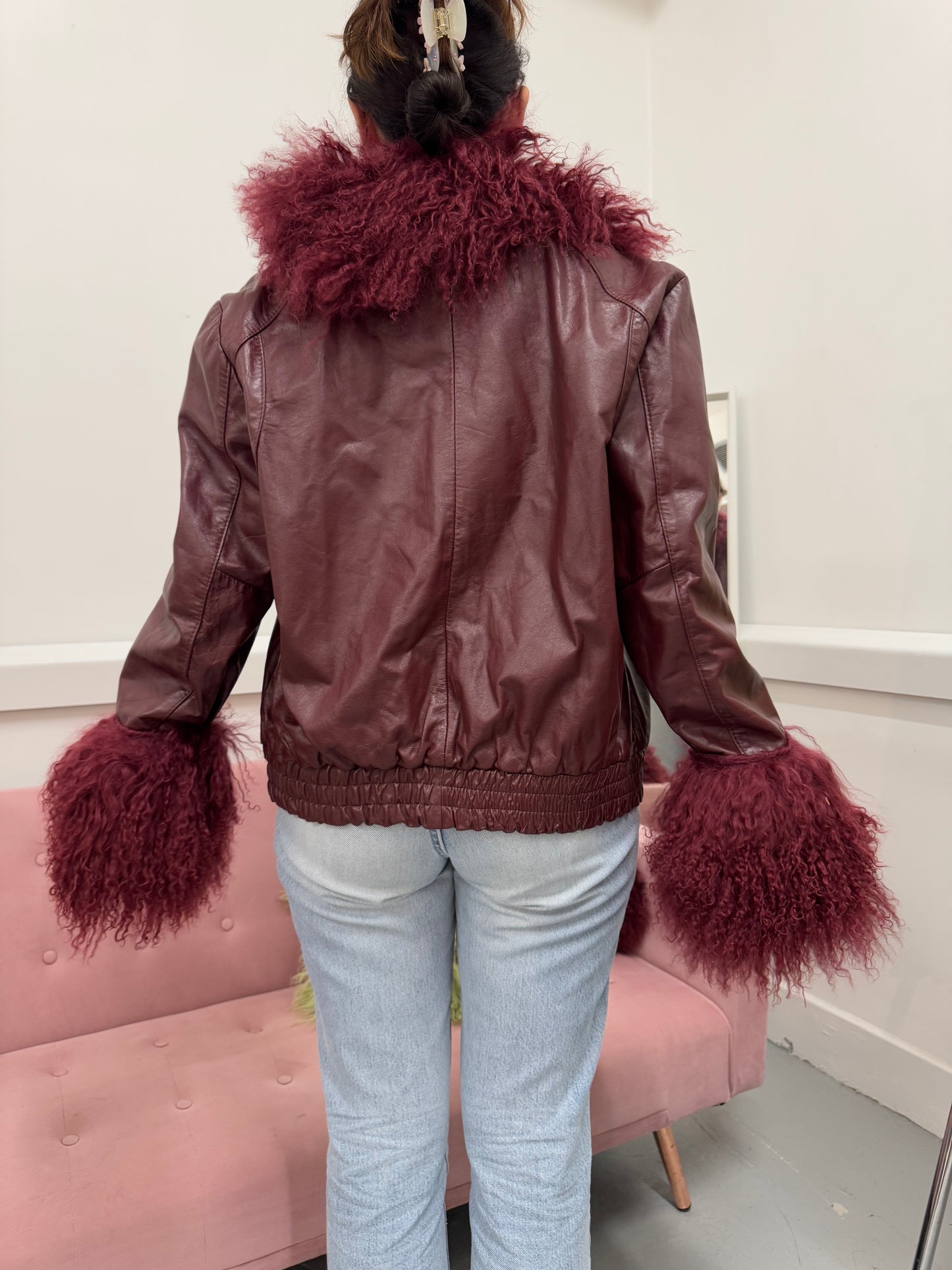 Burgundy bomber jacket