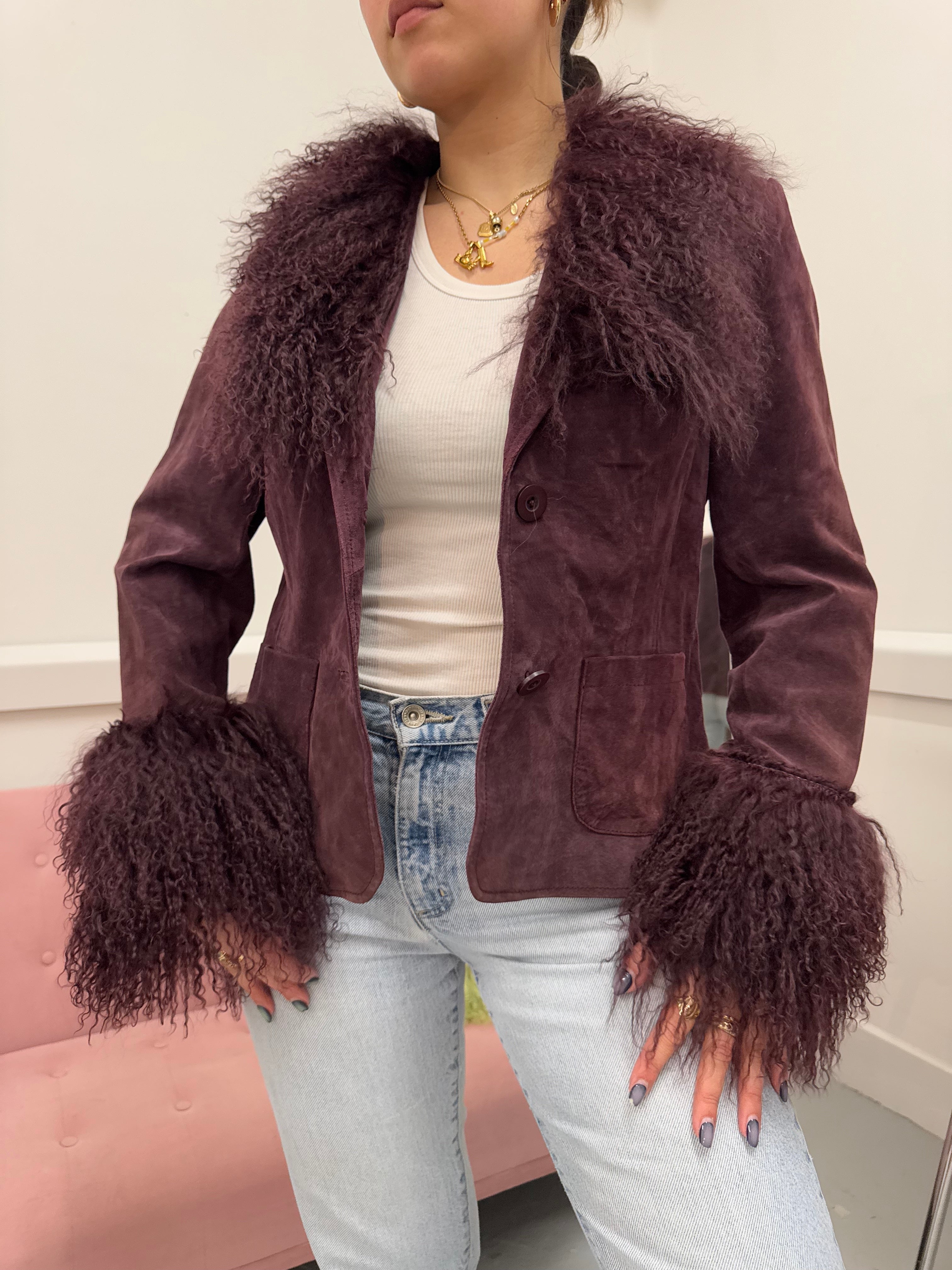 Senja by Maddie Fuchsia Mongolian newest Fur Cardigan