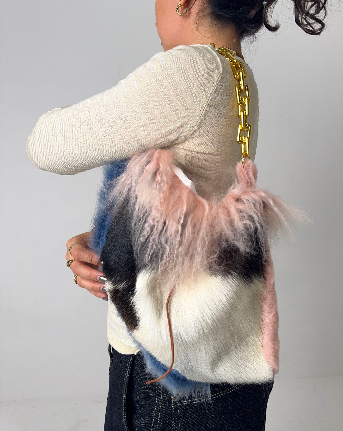 Pink Cow Hide Fluffy Bag