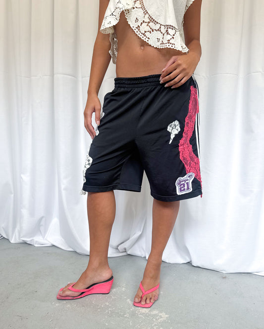 Black Basketball Shorts with Pink Lace