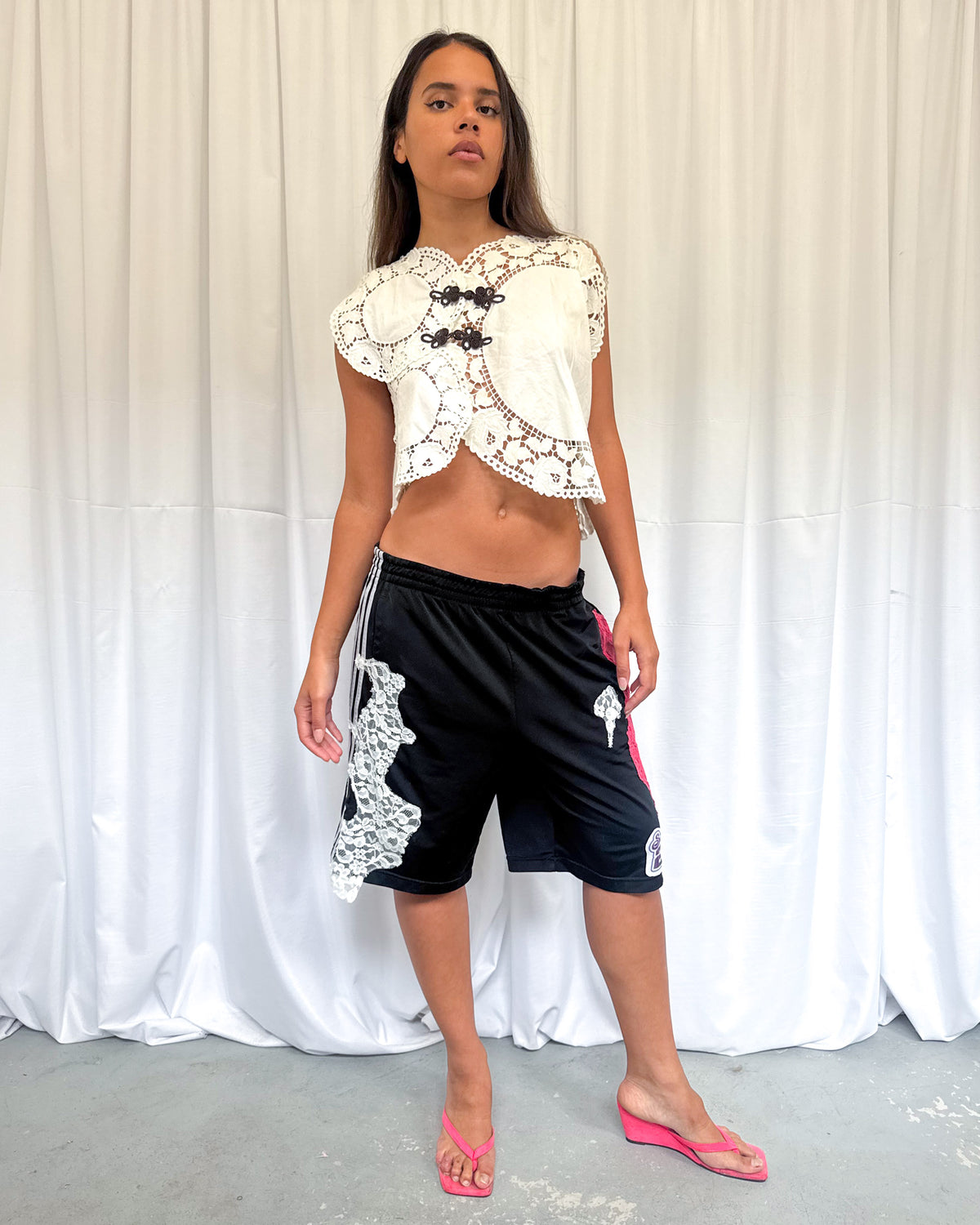 Black Basketball Shorts with Pink Lace
