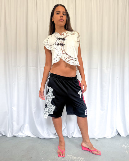 Black Basketball Shorts with Pink Lace