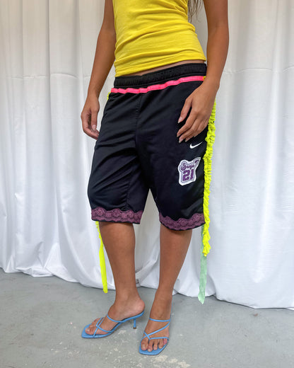 Black Basketball Shorts with Yellow Ruche Trim