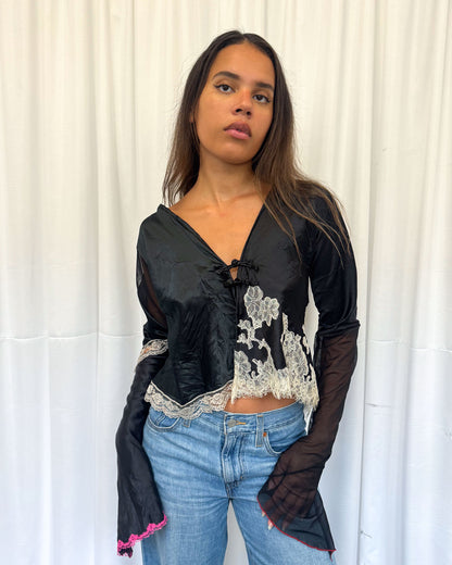 Upcycled Black Lace Top