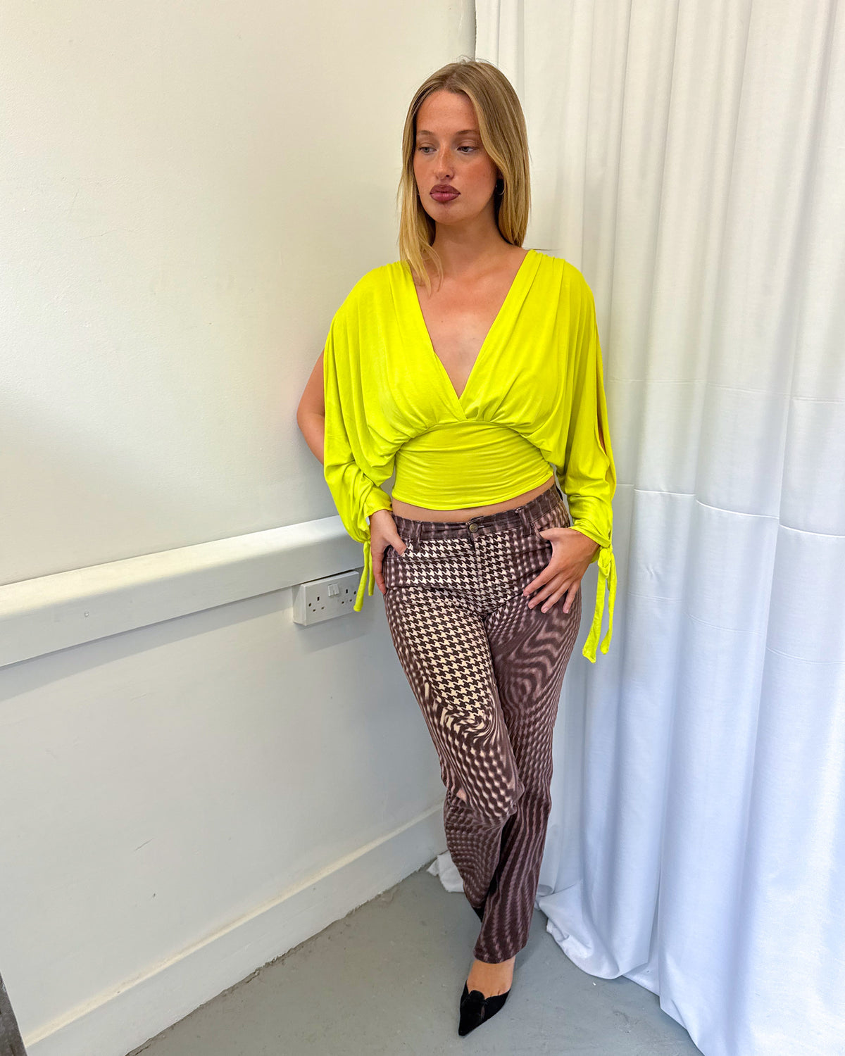 Chartreuse Long-sleeve Drape Top