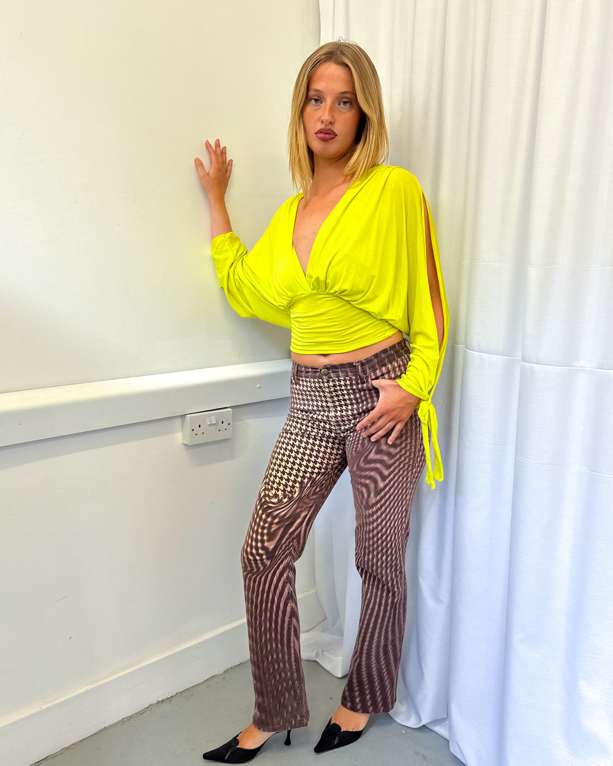 Chartreuse Long-sleeve Drape Top