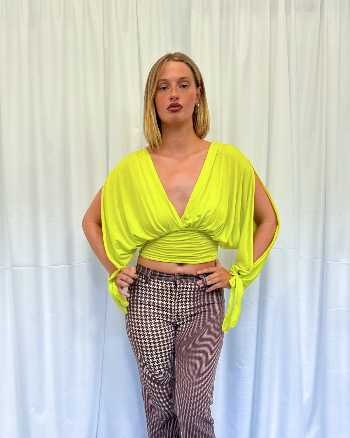 Chartreuse Long-sleeve Drape Top
