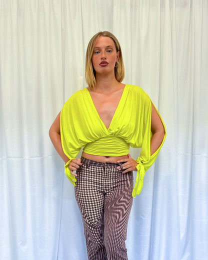 Chartreuse Long-sleeve Drape Top