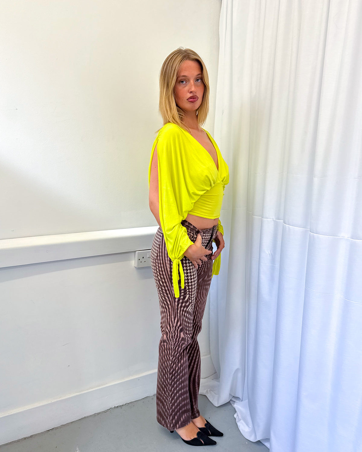 Chartreuse Long-sleeve Drape Top