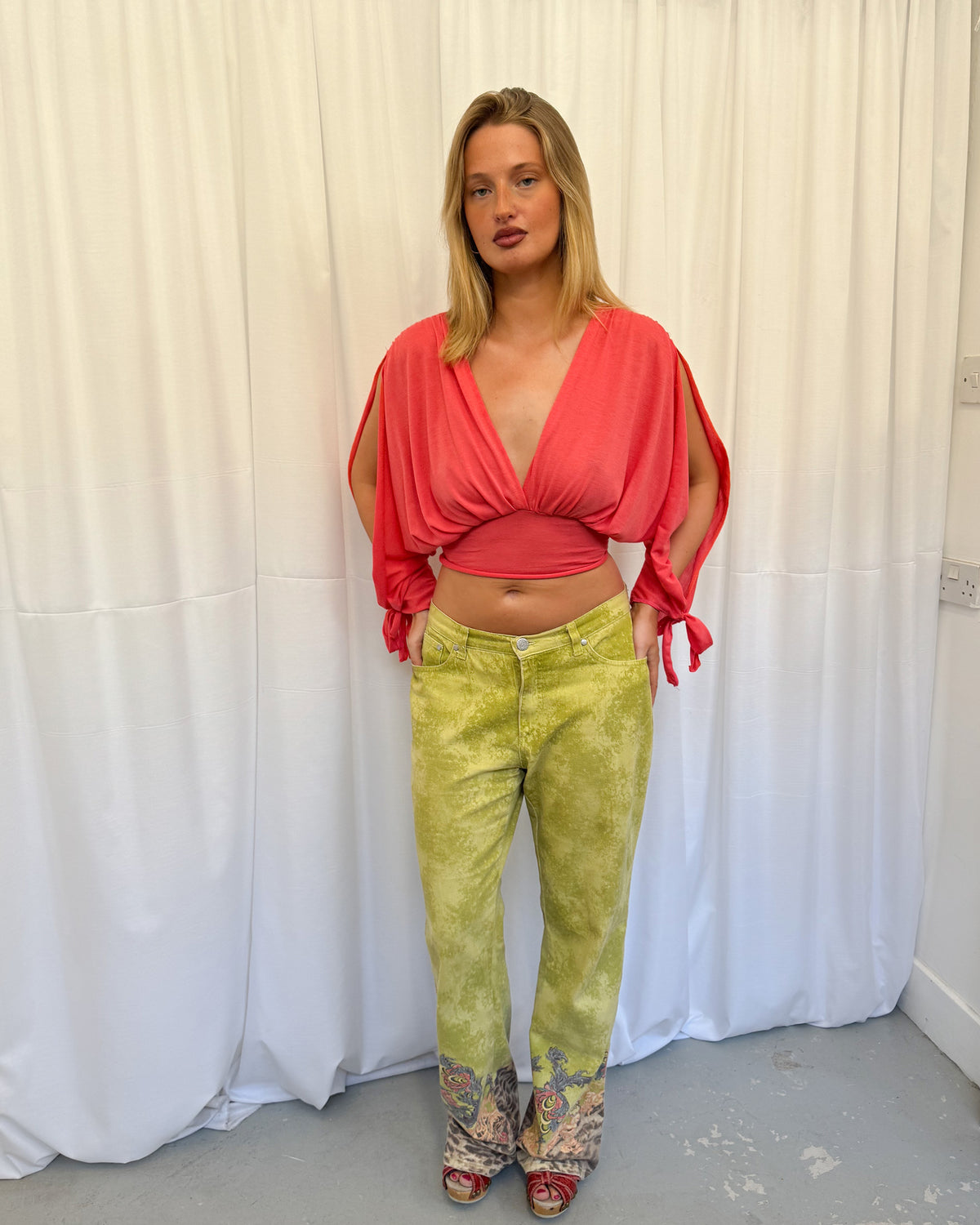 Coral Long-sleeve Drape Top