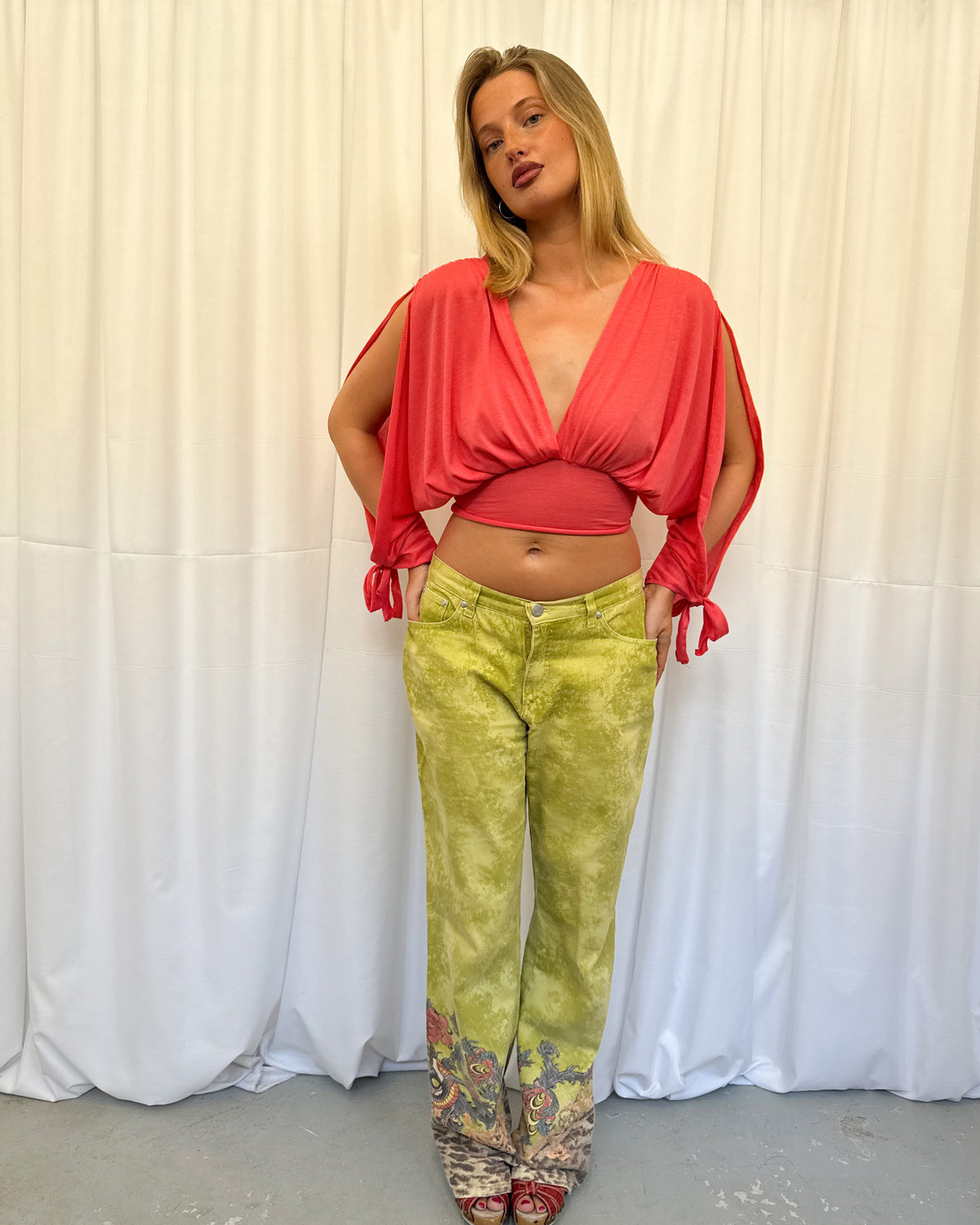 Coral Long-sleeve Drape Top