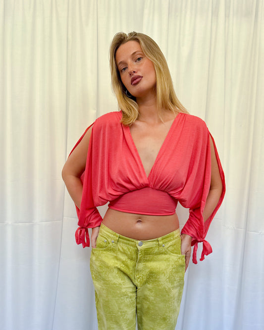 Coral Long-sleeve Drape Top