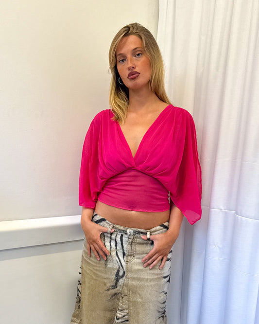 Hot Pink Mesh Drape Top