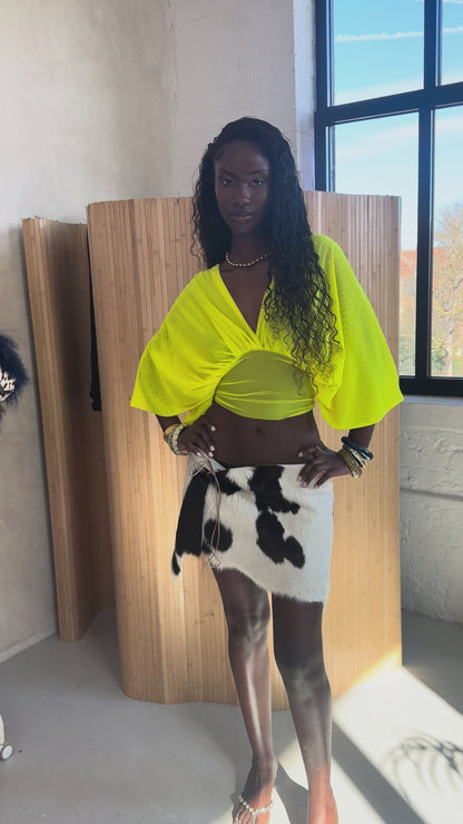Yellow Mesh Drape Top