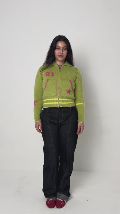 The Lime Green Knit Track Jacket - Detachable Sleeves