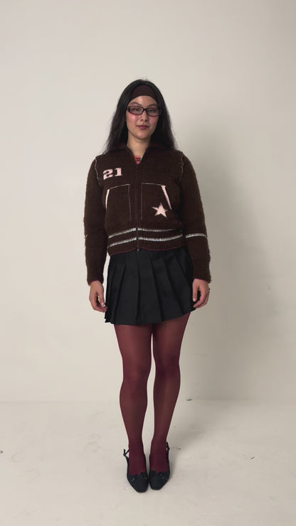 The Chocolate Brown Knit Track Jacket - Detachable Sleeves